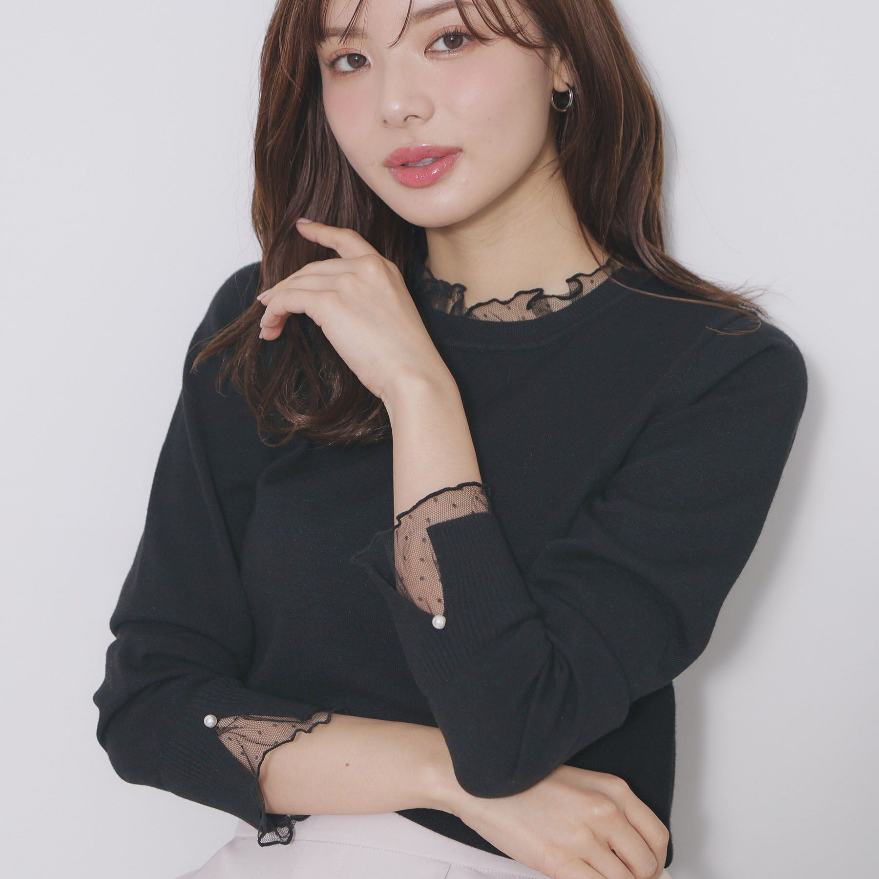 index「ドットチュールフリルデザインニット【洗濯機OK】」|ニット・セーター|