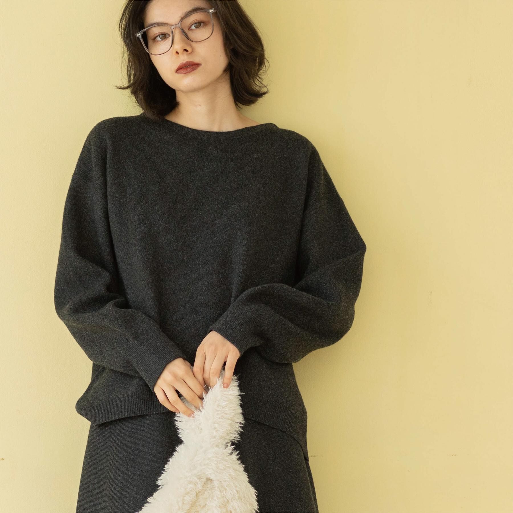 OPAQUE.CLIP「サイド編地切替ニットトップス/セットアップ対応【洗濯機OK】」|ニット・セーター|チャコールグレー(0