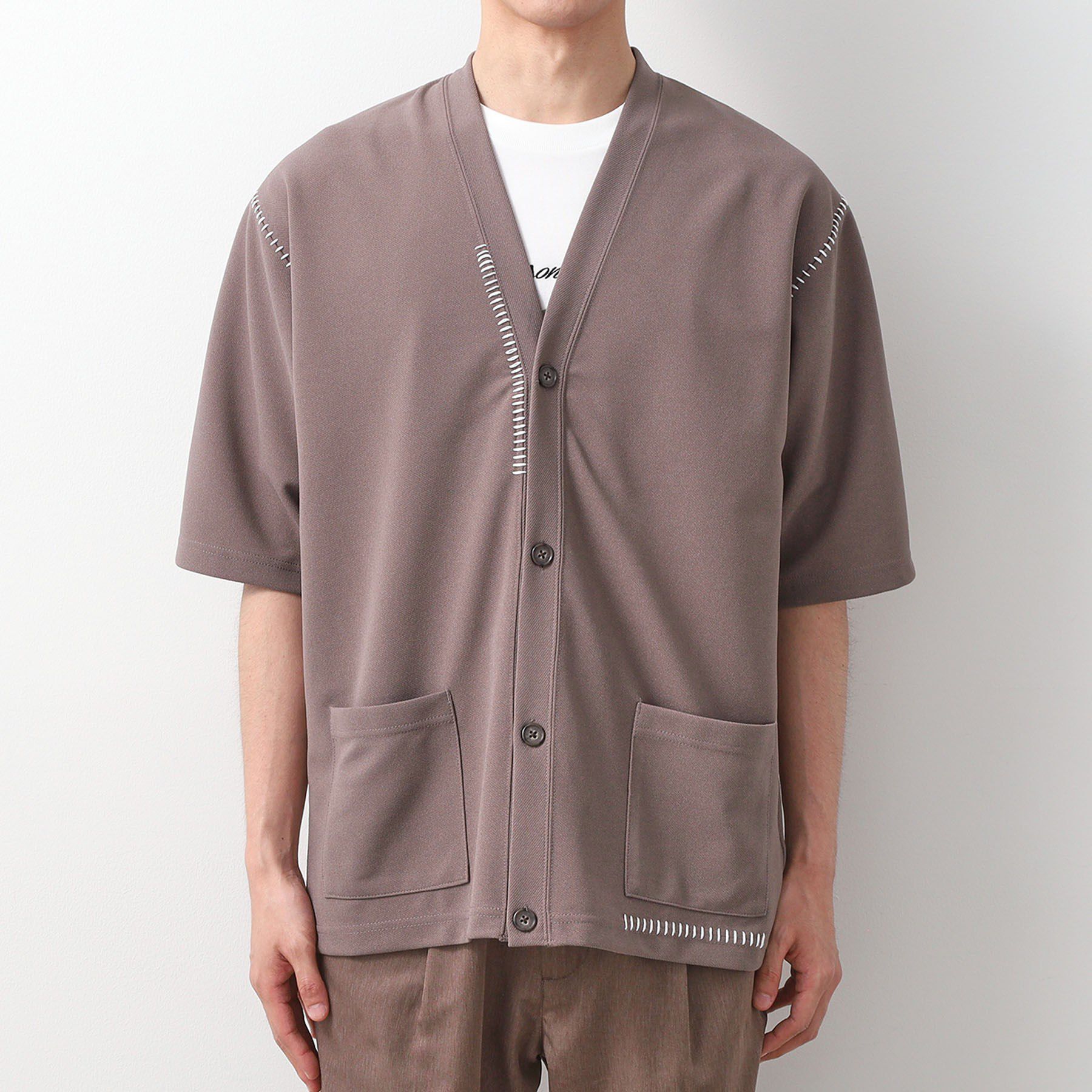 THE SHOP TK「ツイルステッチ半袖カーディガン【洗濯機OK/接触冷感】」|カーディガン|