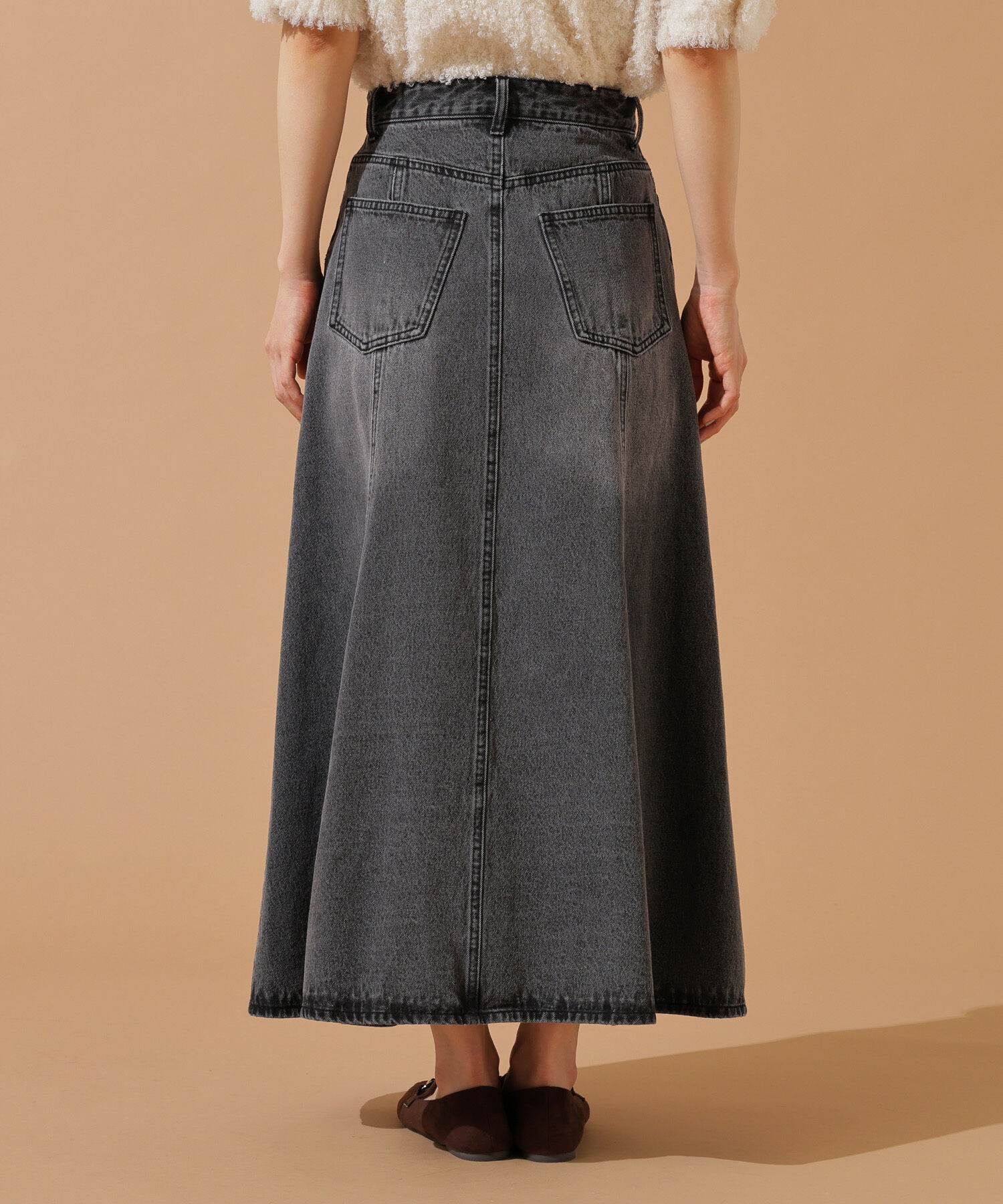  「パネル切替デニムフレアスカート」|スカート|