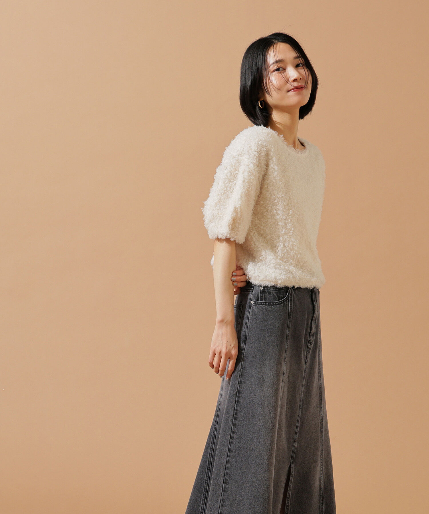  「パネル切替デニムフレアスカート」|スカート|