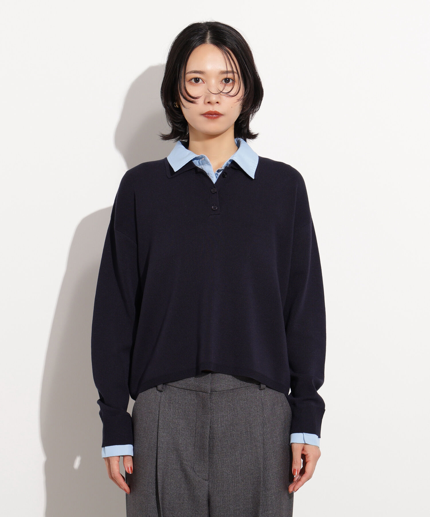  「シャツレイヤード風ニット」|ニット・セーター|