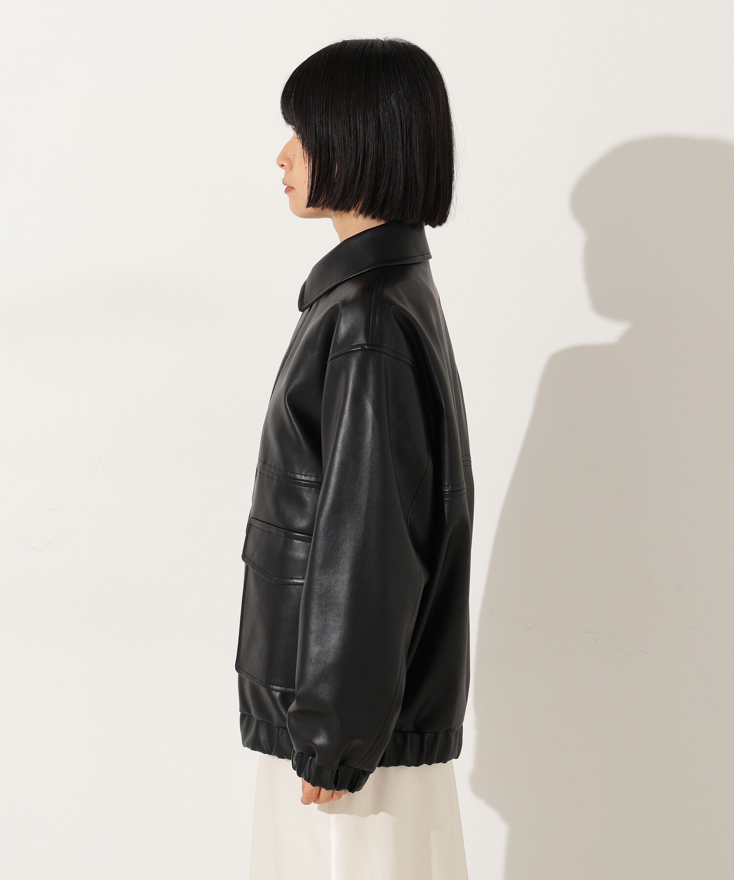  「フェイクレザーステンカラーブルゾン」|ブルゾン・スタジャン|