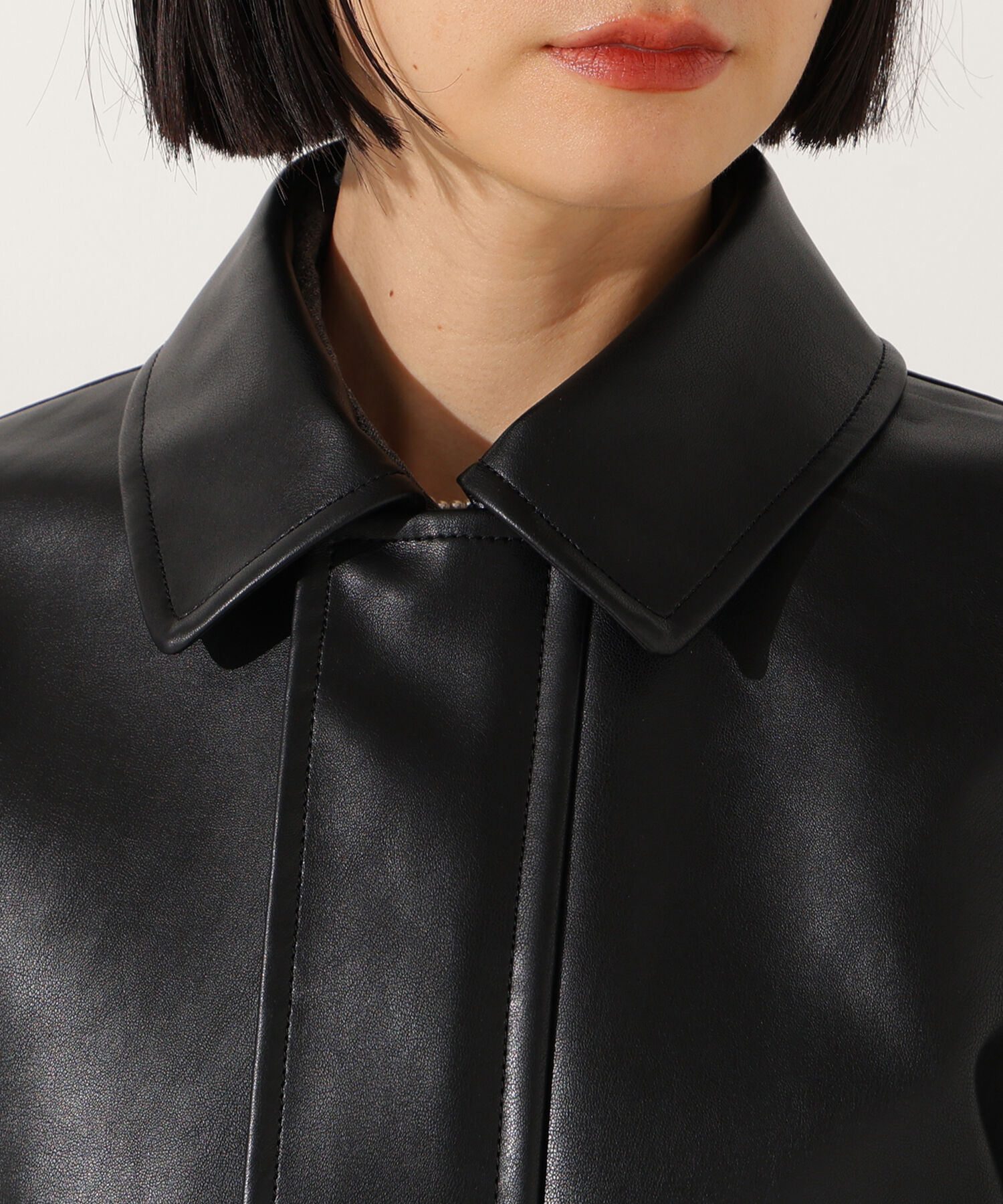  「フェイクレザーステンカラーブルゾン」|ブルゾン・スタジャン|