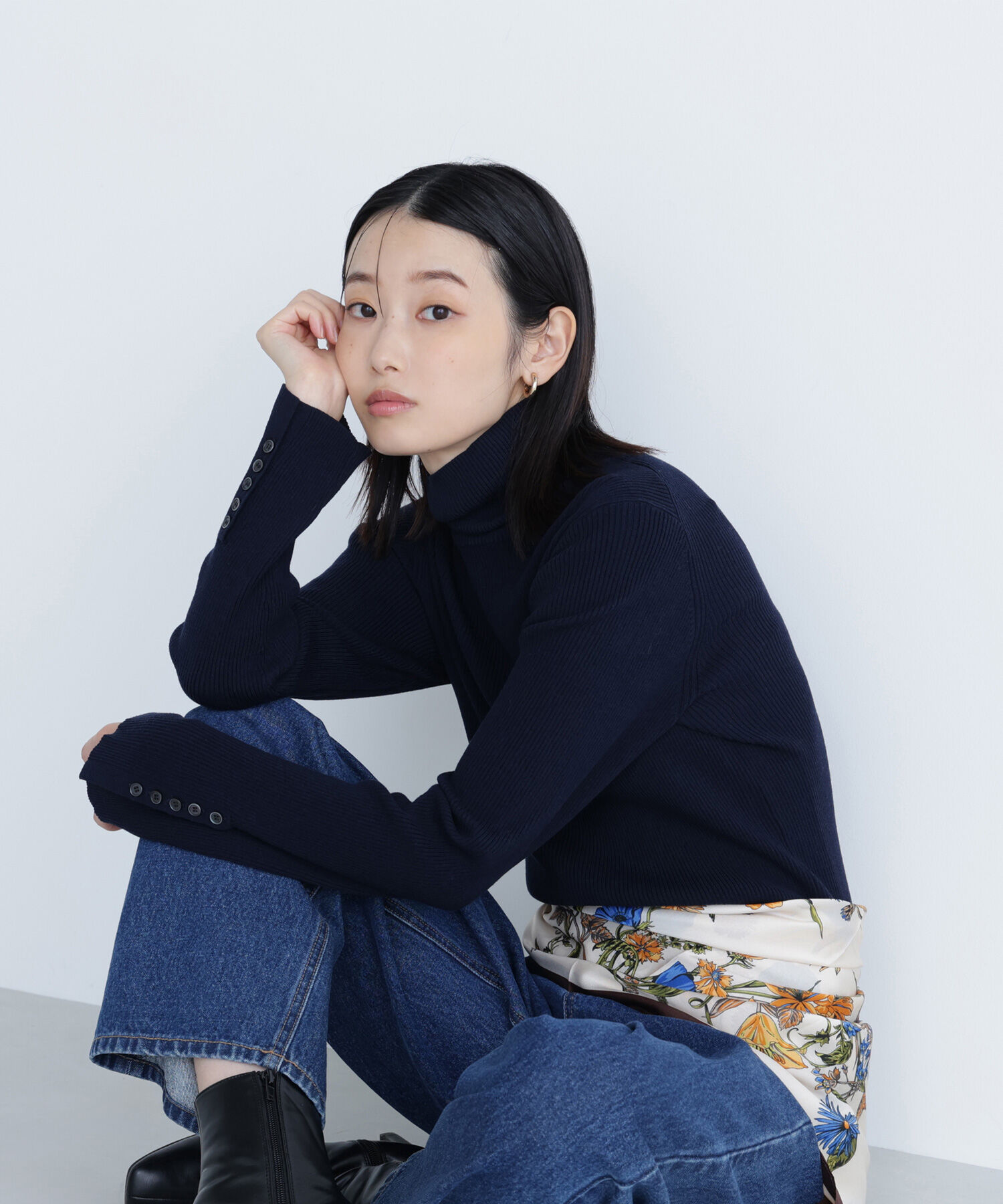  「ベーシックタートルネックニット」|ニット・セーター|ネイビー