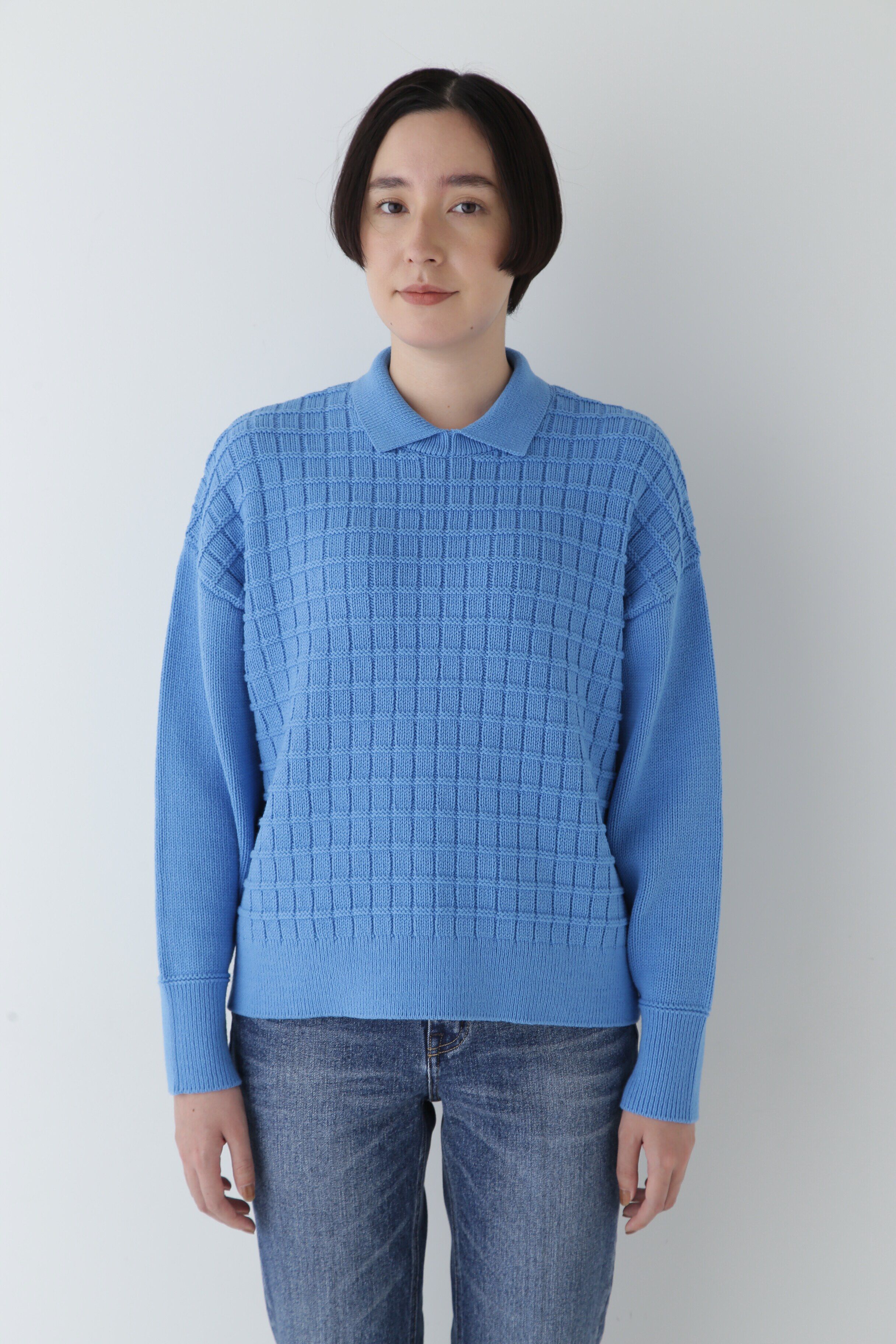  「◆【ウォッシャブル】バルキーコットン混リンクス柄ポロプルオーバー」|ニット・セーター|