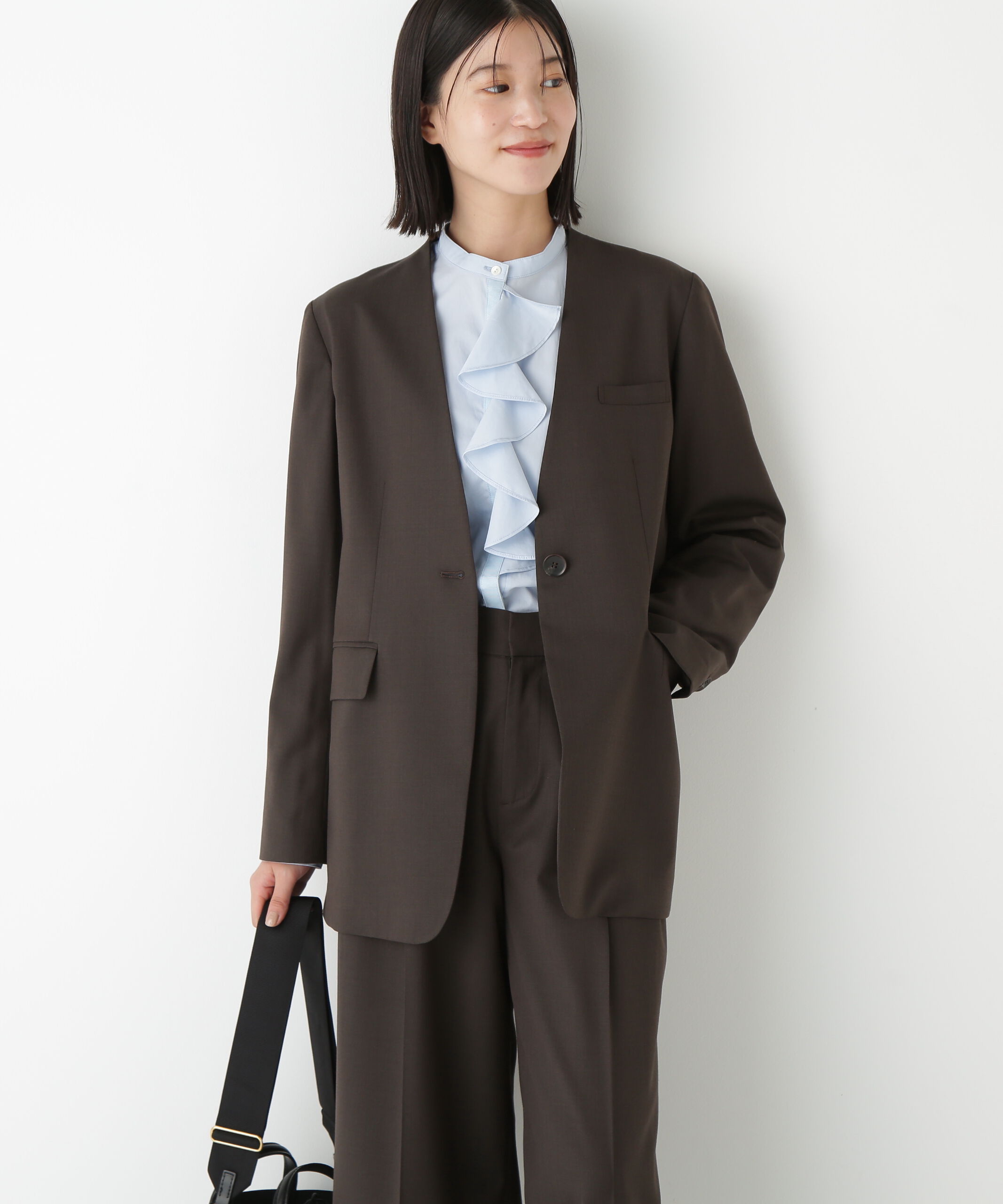  「◆Ｖネックノーカラージャケット」|その他|ブラウン