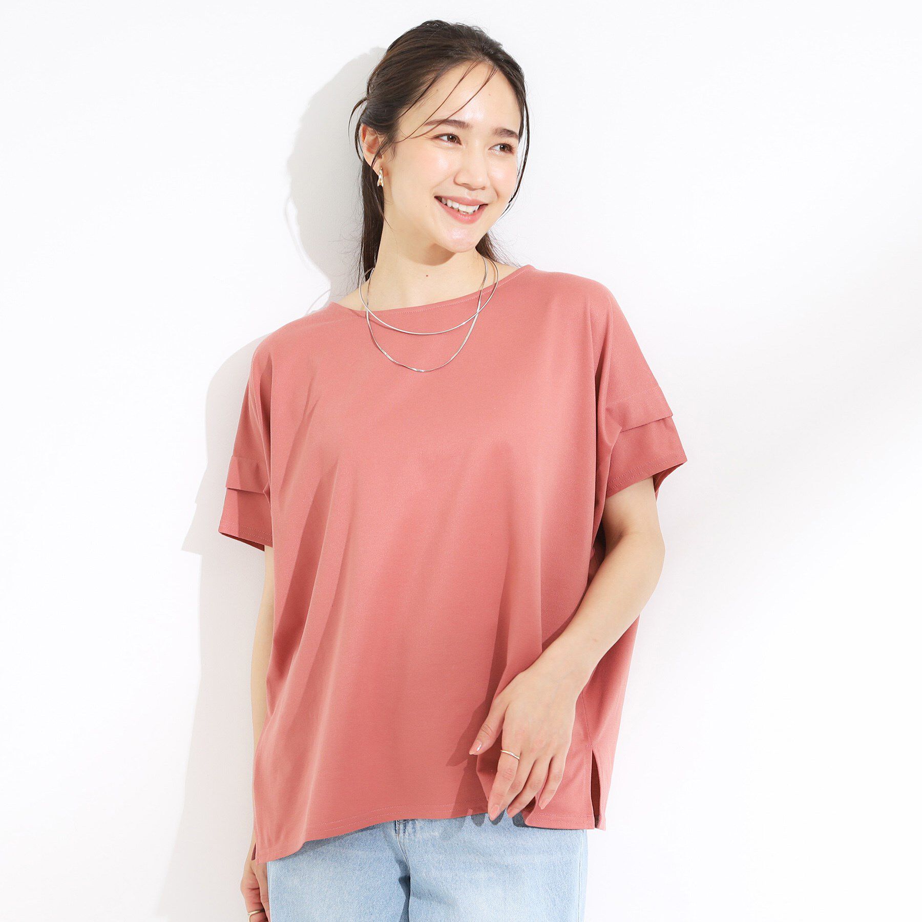 SHOO･LA･RUE「【S-LL/UV/吸水速乾】さらりと着こなす 肩タックゆるトップス」|Tシャツ・カットソー|