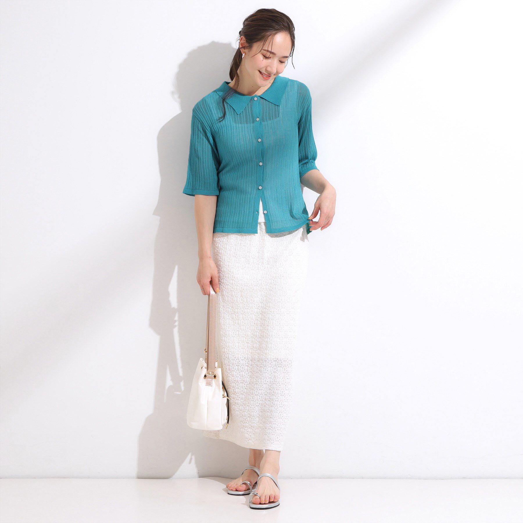 SHOO･LA･RUE「【洗える/S-LL】大人のシアー感 キラキラ リブニット」|ニット・セーター|