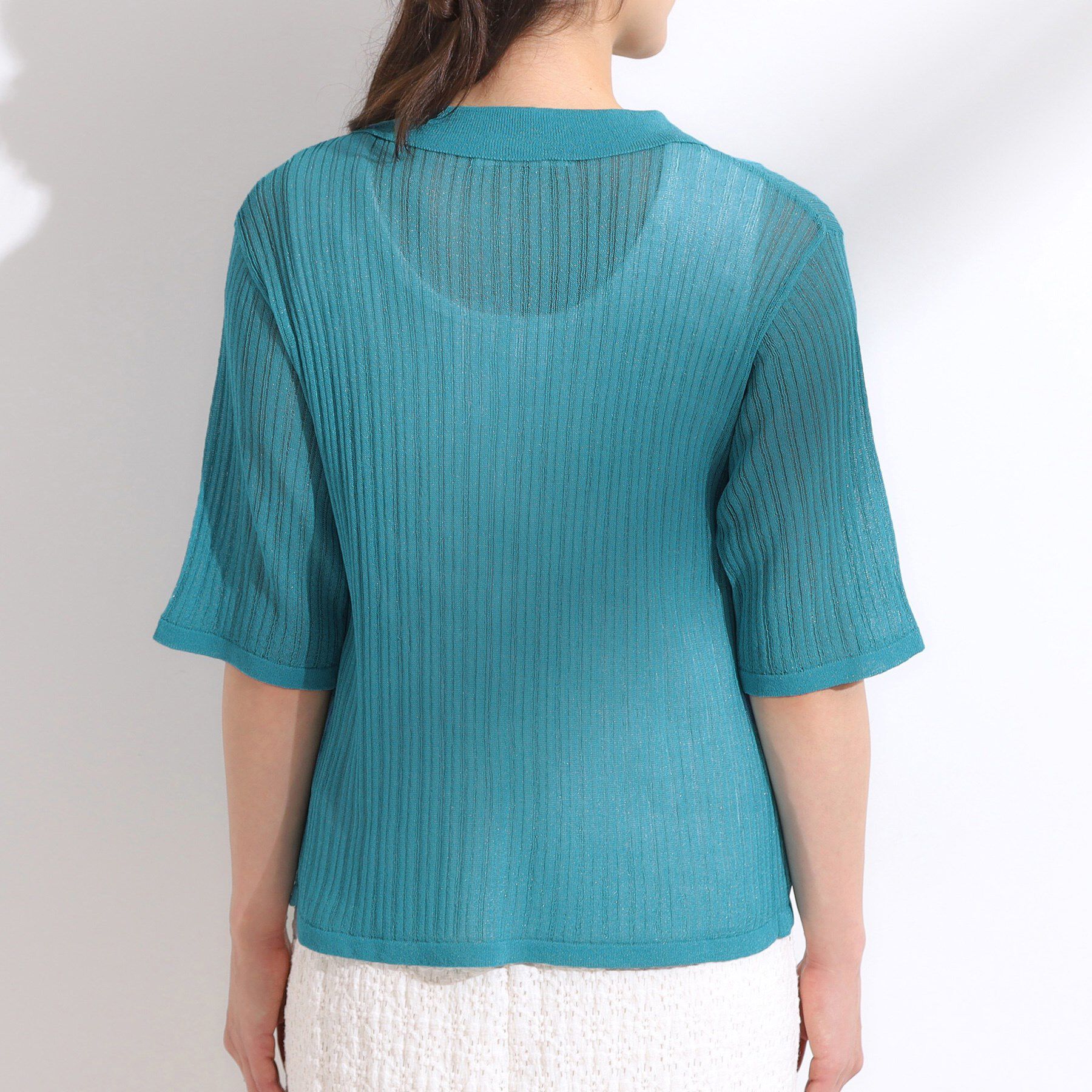 SHOO･LA･RUE「【洗える/S-LL】大人のシアー感 キラキラ リブニット」|ニット・セーター|