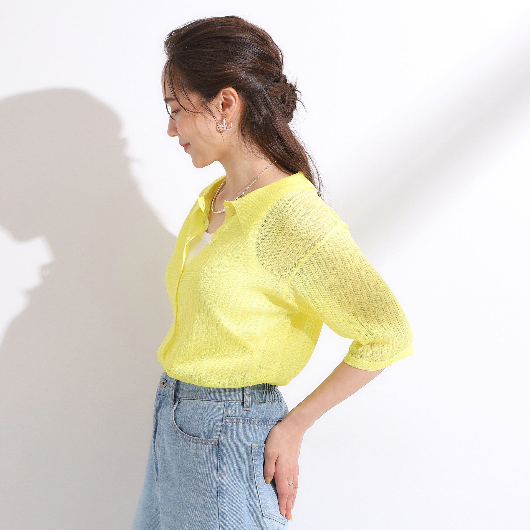 SHOO･LA･RUE「【洗える/S-LL】大人のシアー感 キラキラ リブニット」|ニット・セーター|