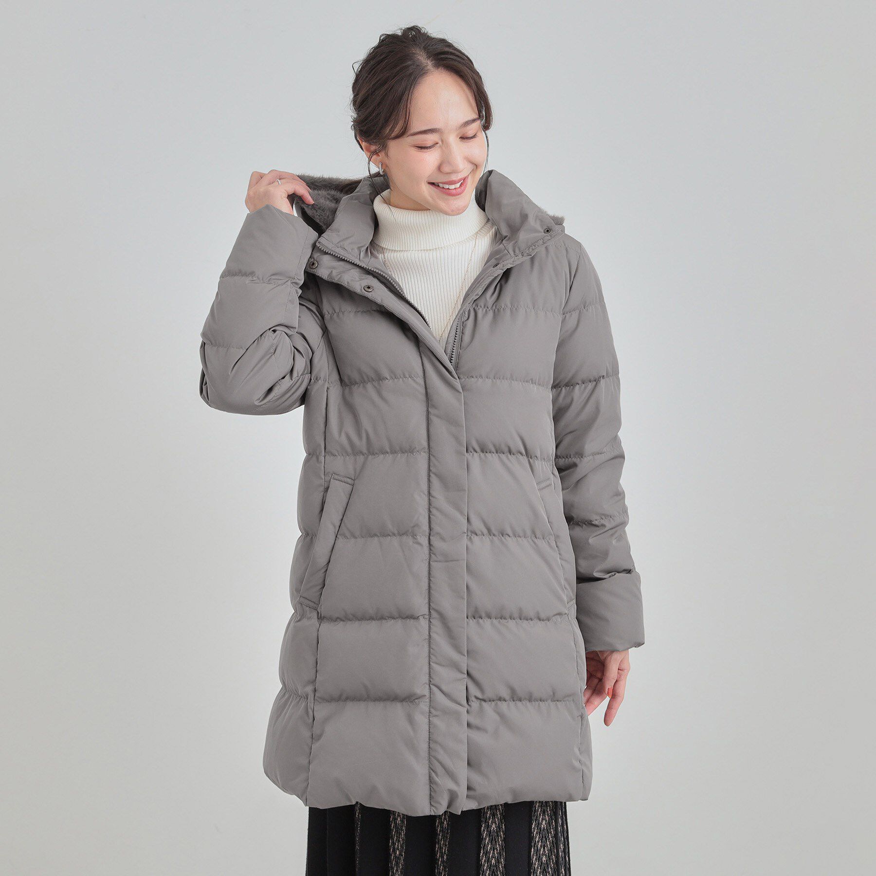 洗濯機可/撥水】フェイクファーフード ロングダウン（SHOO・LA・RUE