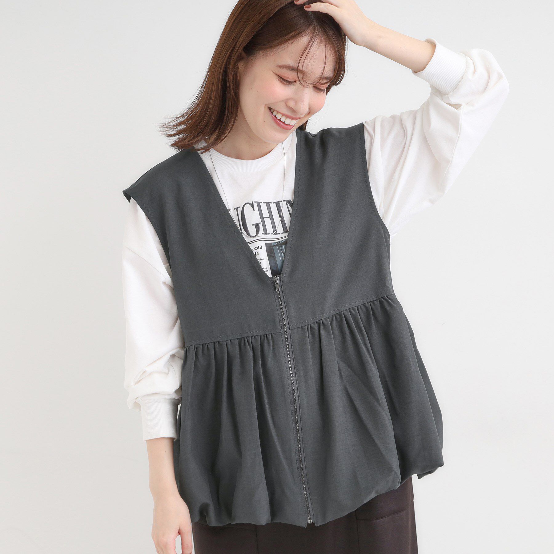 SHOO･LA･RUE「【S-LL】美シルエット 裾バルーンシルエットジレ」|ベスト・ジレ|チャコールグレー(0
