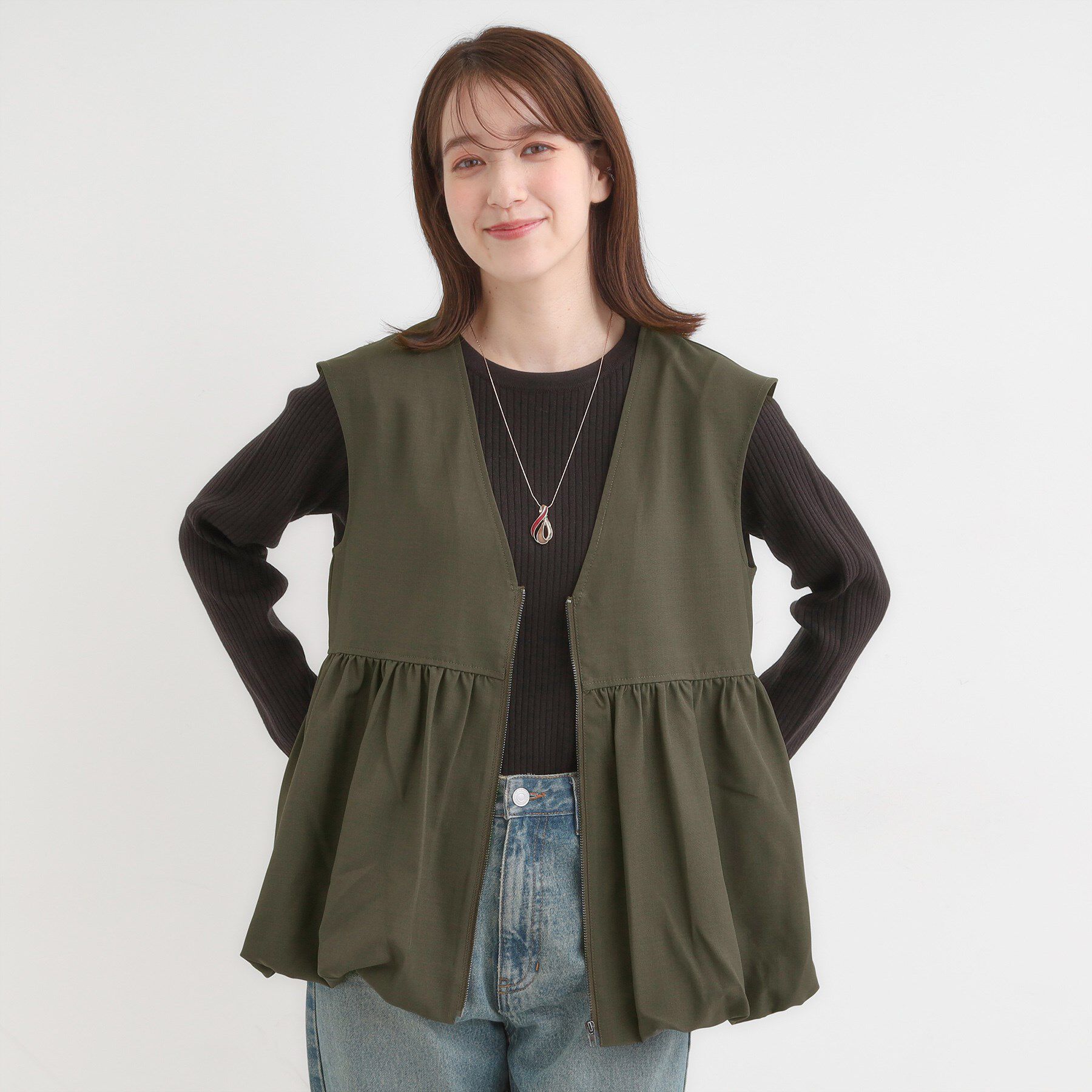 SHOO･LA･RUE「【S-LL】美シルエット 裾バルーンシルエットジレ」|ベスト・ジレ|