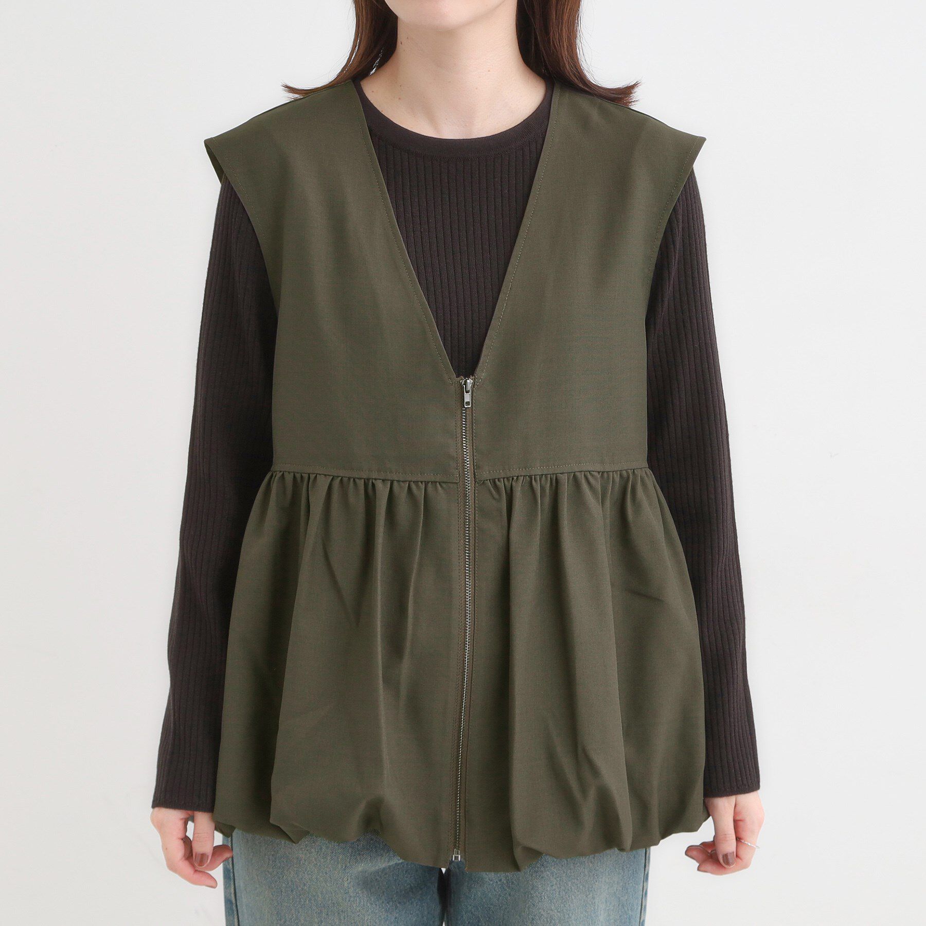 SHOO･LA･RUE「【S-LL】美シルエット 裾バルーンシルエットジレ」|ベスト・ジレ|