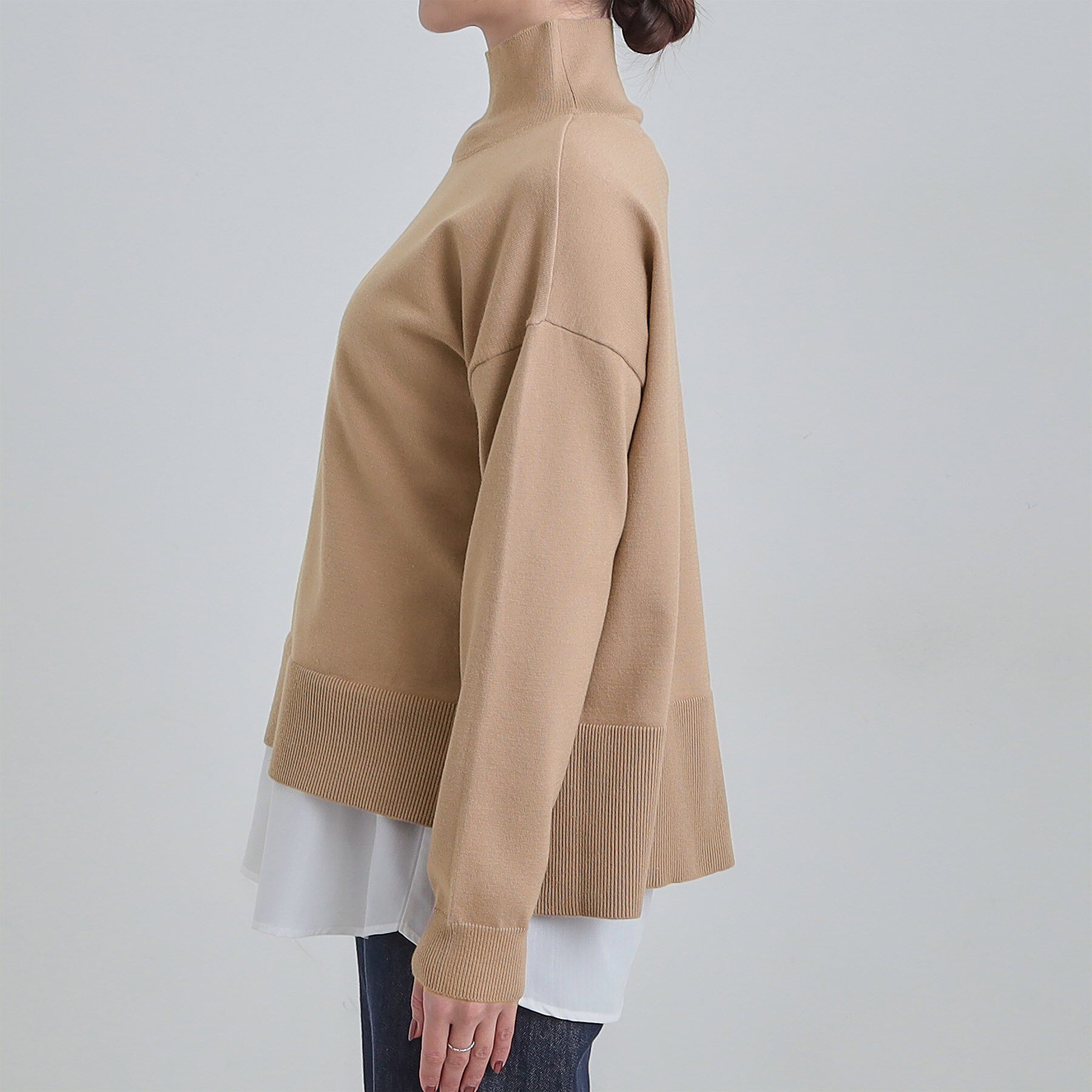 SHOO･LA･RUE「【2点セット/S-LL】時短で決まる もちもちハイネックニット+裾シャツインナー」|ニット・セーター|