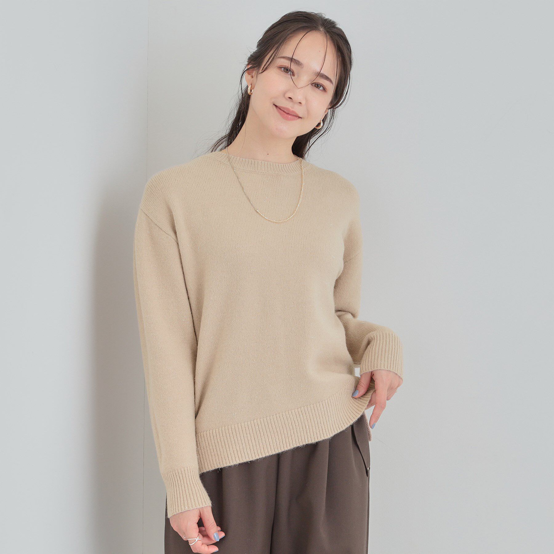 SHOO･LA･RUE「【S-LL/洗濯機可】さりげないラメが上品　クルーネックニット」|ニット・セーター|