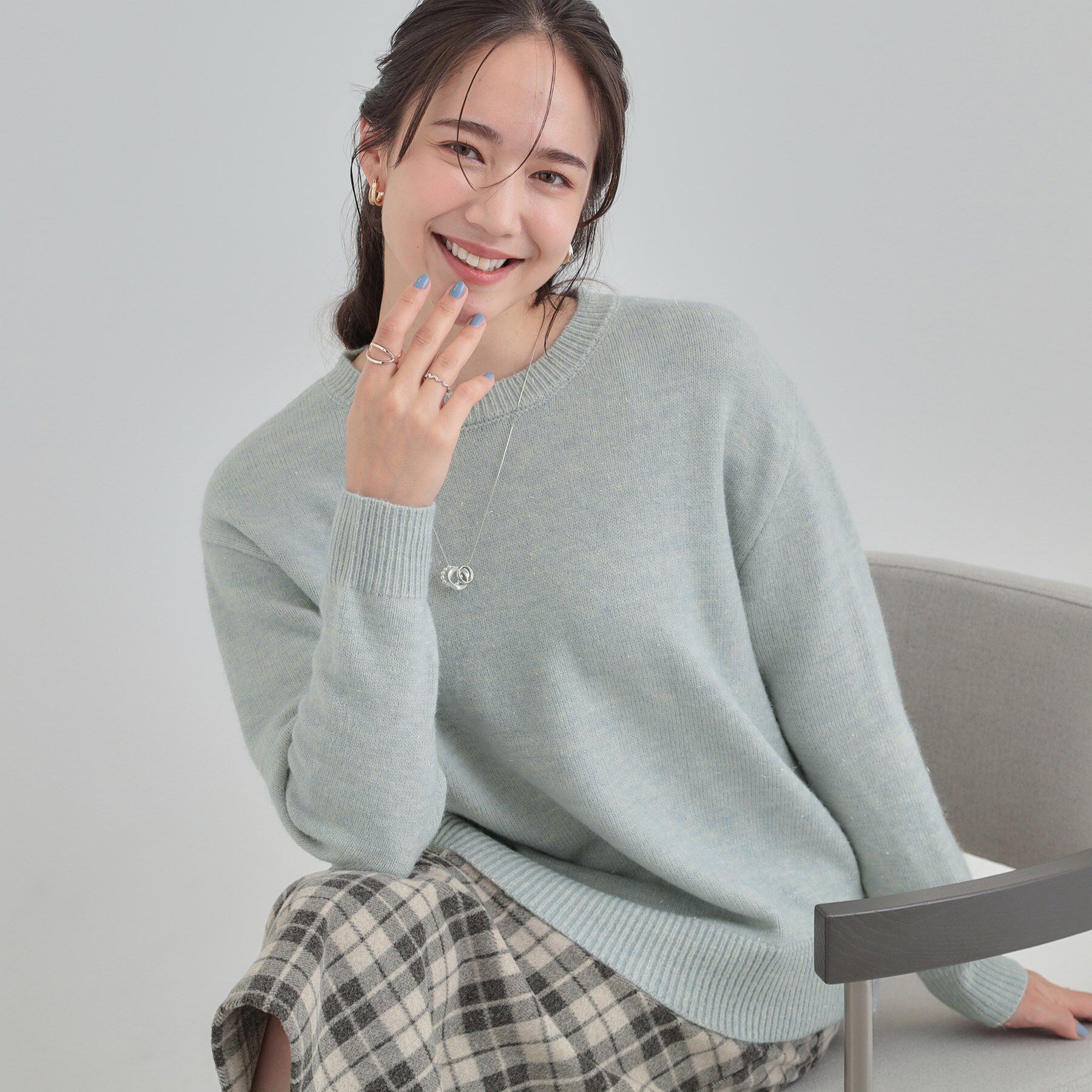 SHOO･LA･RUE「【S-LL/洗濯機可】さりげないラメが上品　クルーネックニット」|ニット・セーター|ミントグリーン(02