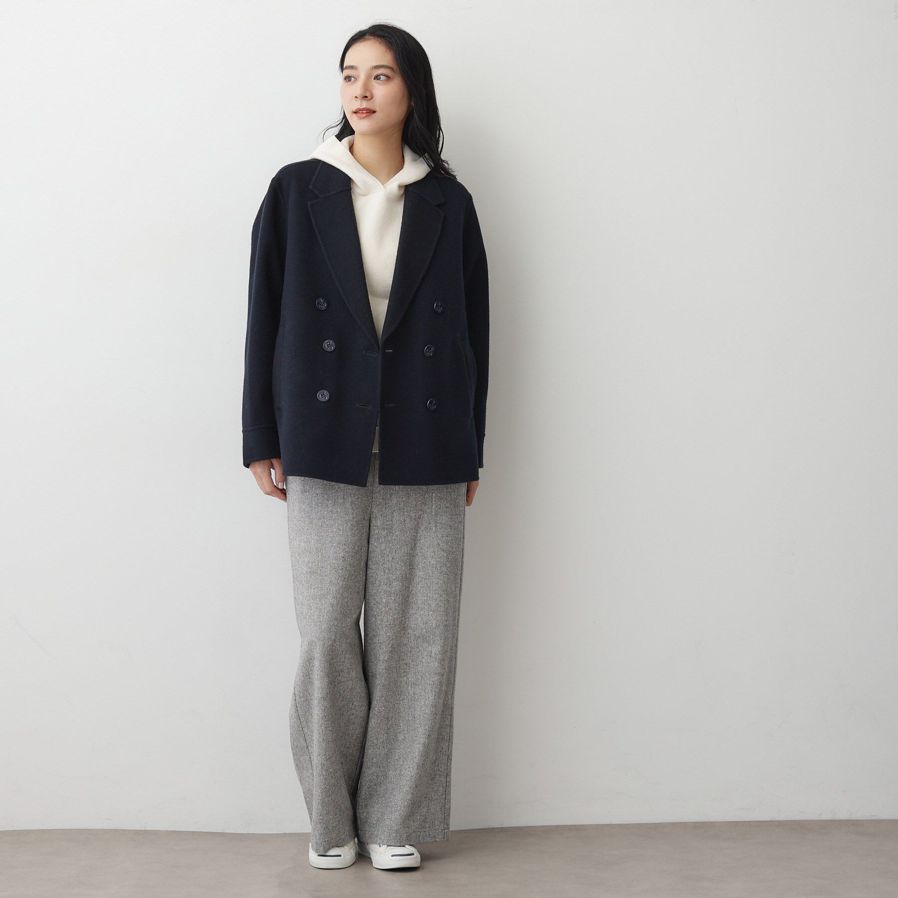 Dessin「【洗える】ウール混リバーメルトンコート」|ピーコート|