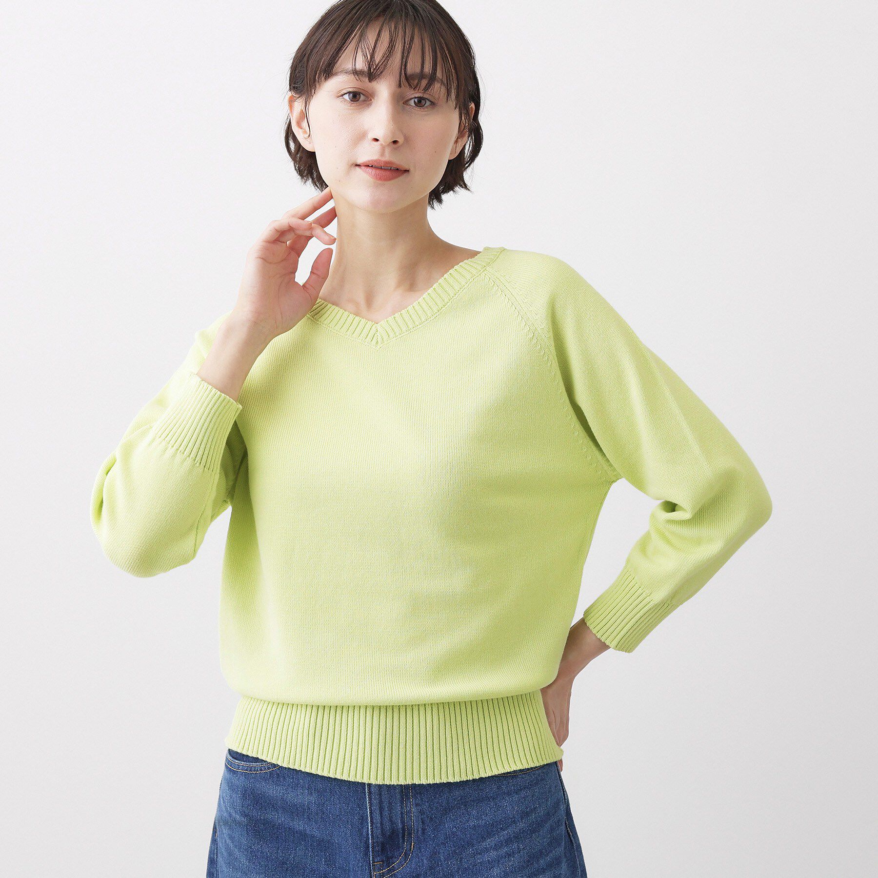 Dessin「【洗える】コットンVネックニット」|ニット・セーター|