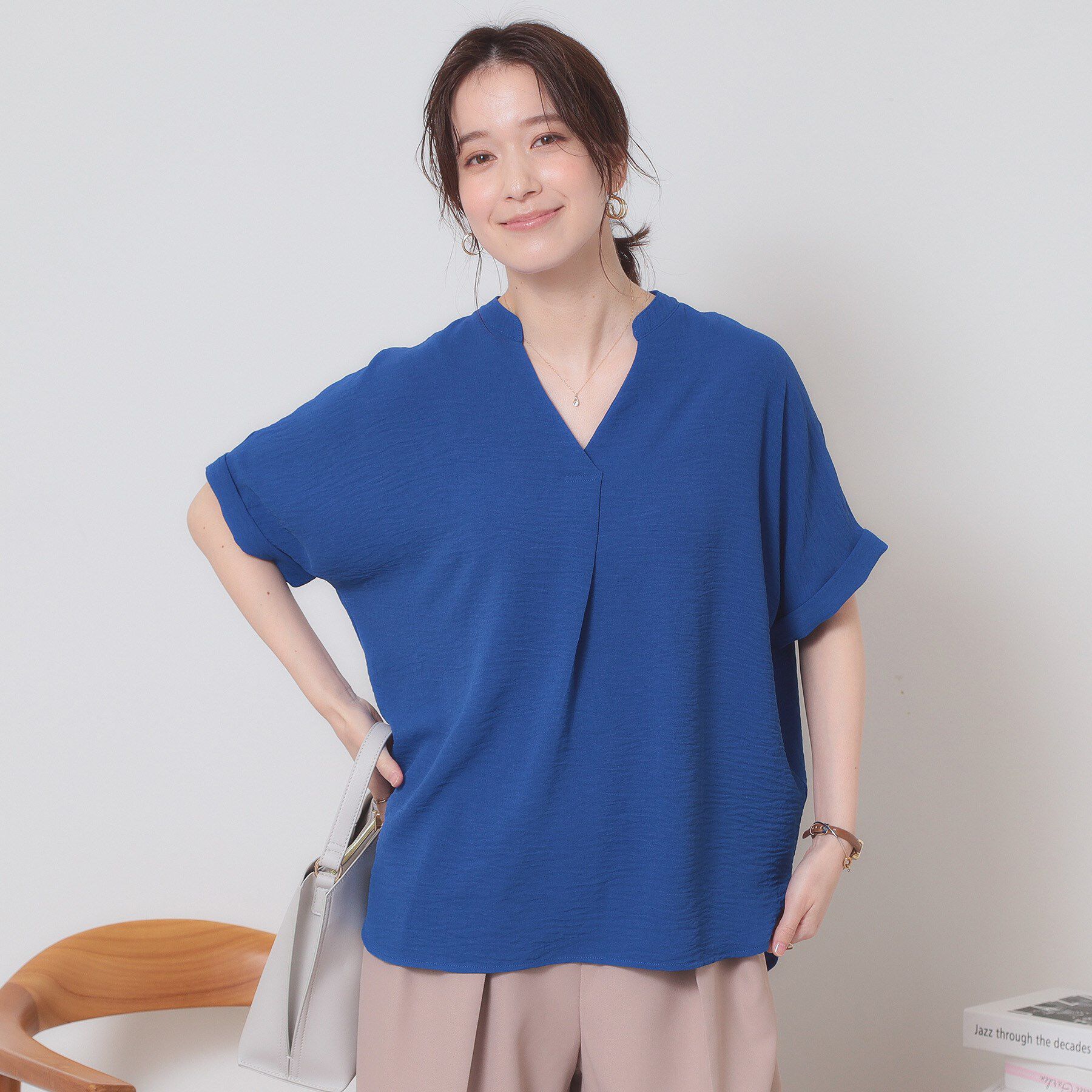 ITS&rsquo;DEMO「【接触冷感／吸水速乾／洗濯機OK】イージーケアスキッパーブラウス＜ラク服シリーズ＞」|シャツ・ブラウス|ブルー(092)