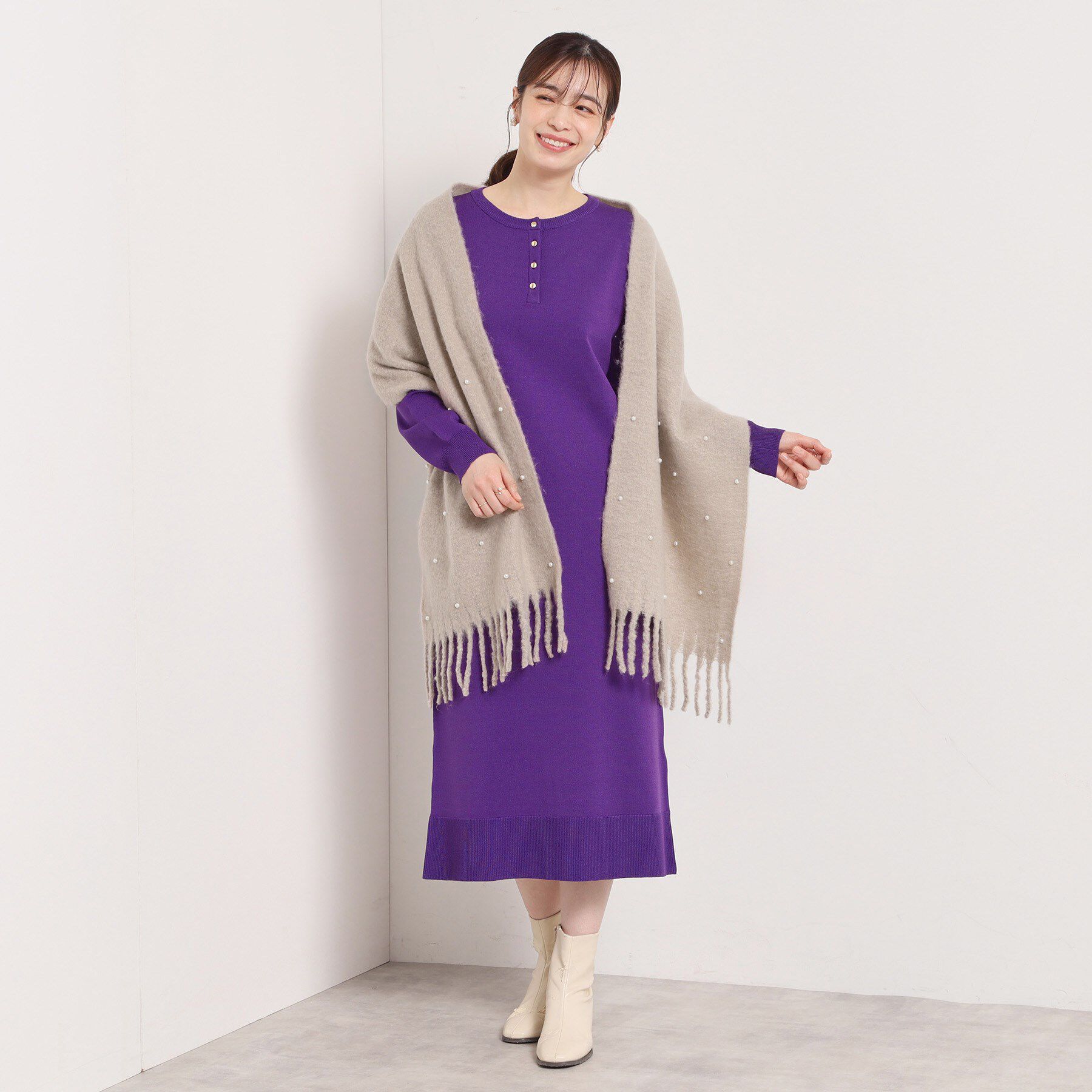 ITS&rsquo;DEMO「【手洗い可】パール調付きバルキーストール」|ストール|