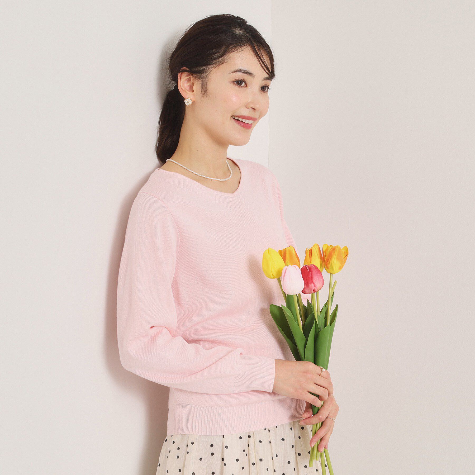 ITS&rsquo;DEMO「【洗濯機OK】花粉防止Vネックニット」|ニット・セーター|ライトピンク(070