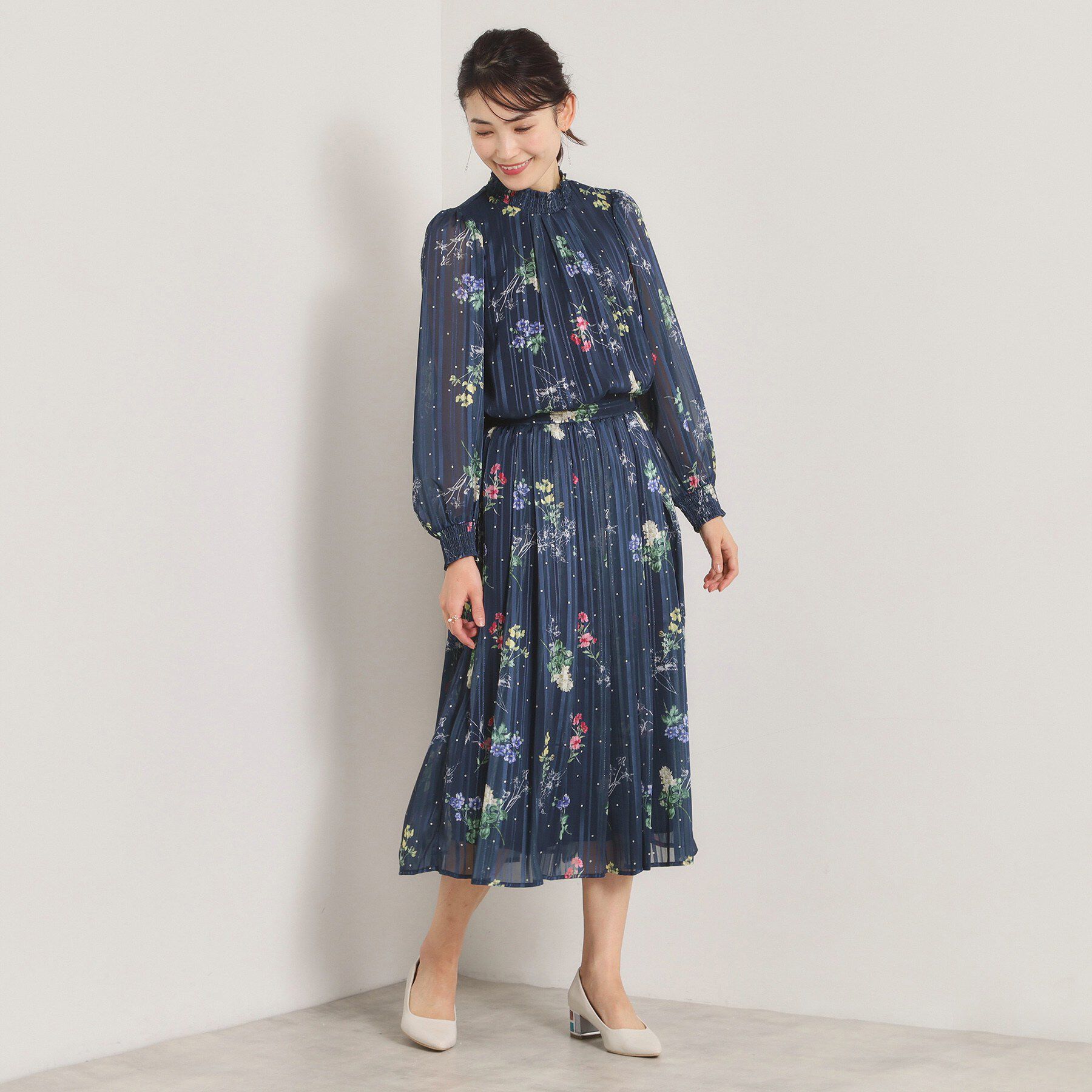 ITS&rsquo;DEMO「【手洗い可／セットアップ可】ラメストライプ花柄ブラウス」|シャツ・ブラウス|