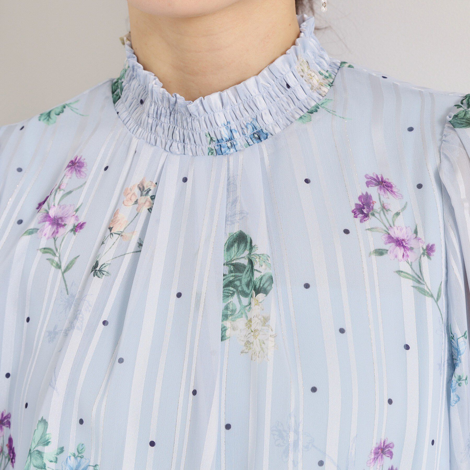 ITS&rsquo;DEMO「【手洗い可／セットアップ可】ラメストライプ花柄ブラウス」|シャツ・ブラウス|