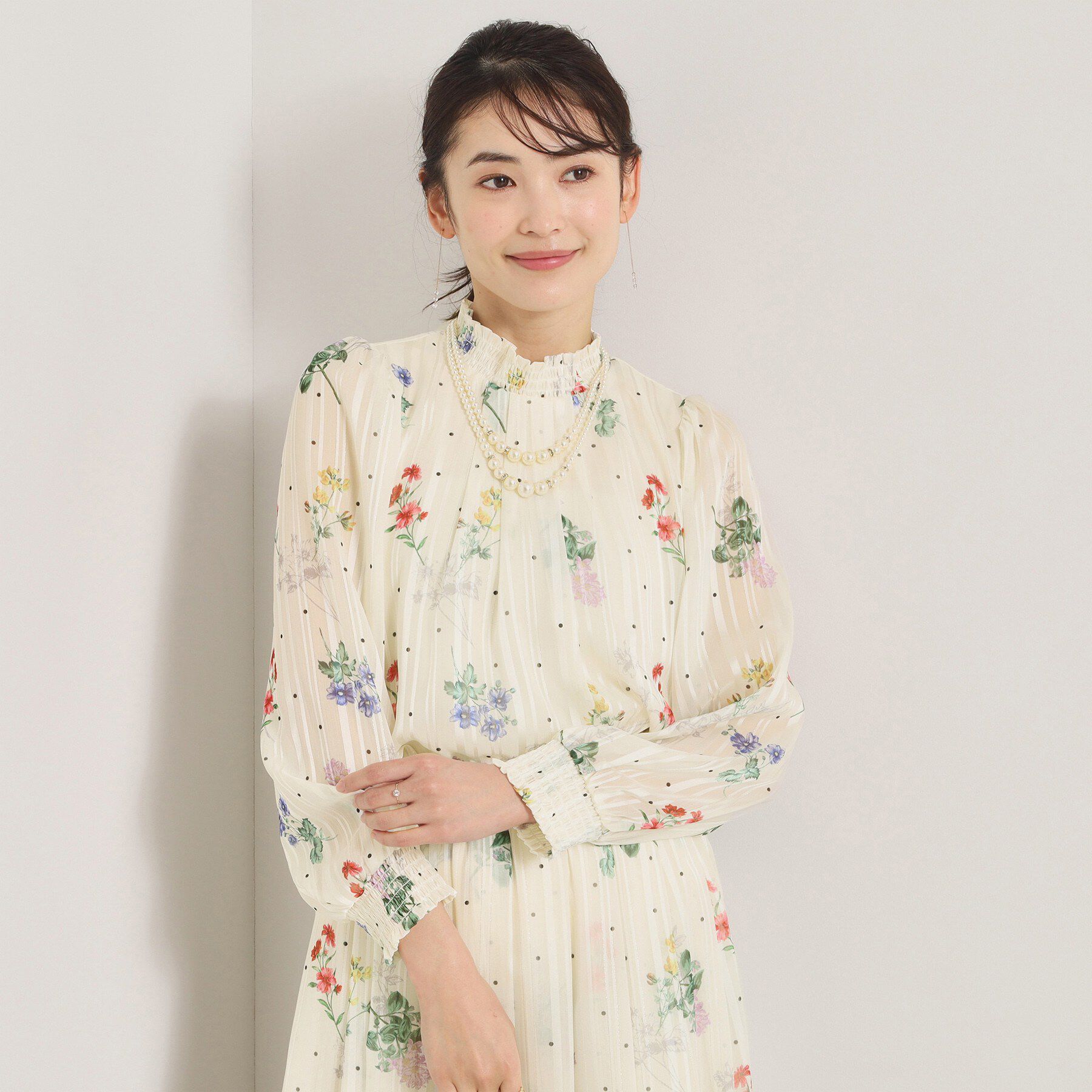 ITS&rsquo;DEMO「【手洗い可／セットアップ可】ラメストライプ花柄ブラウス」|シャツ・ブラウス|