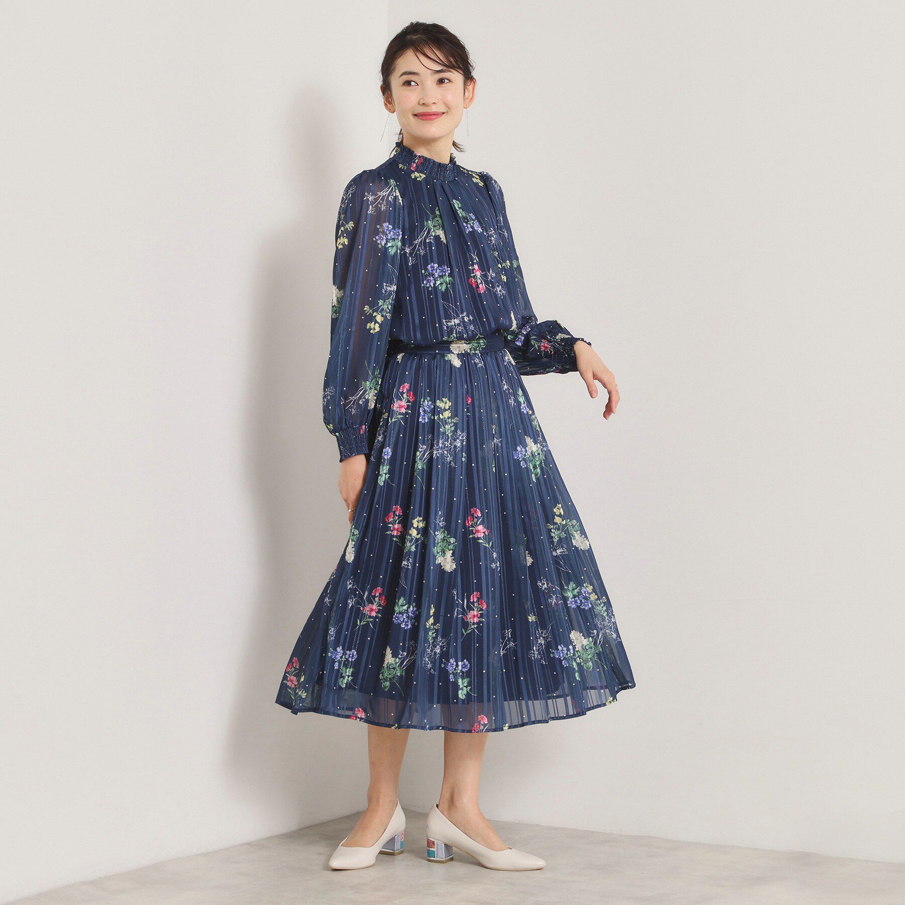 ITS&rsquo;DEMO「【手洗い可／セットアップ可】ラメストライプ花柄スカート」|スカート|