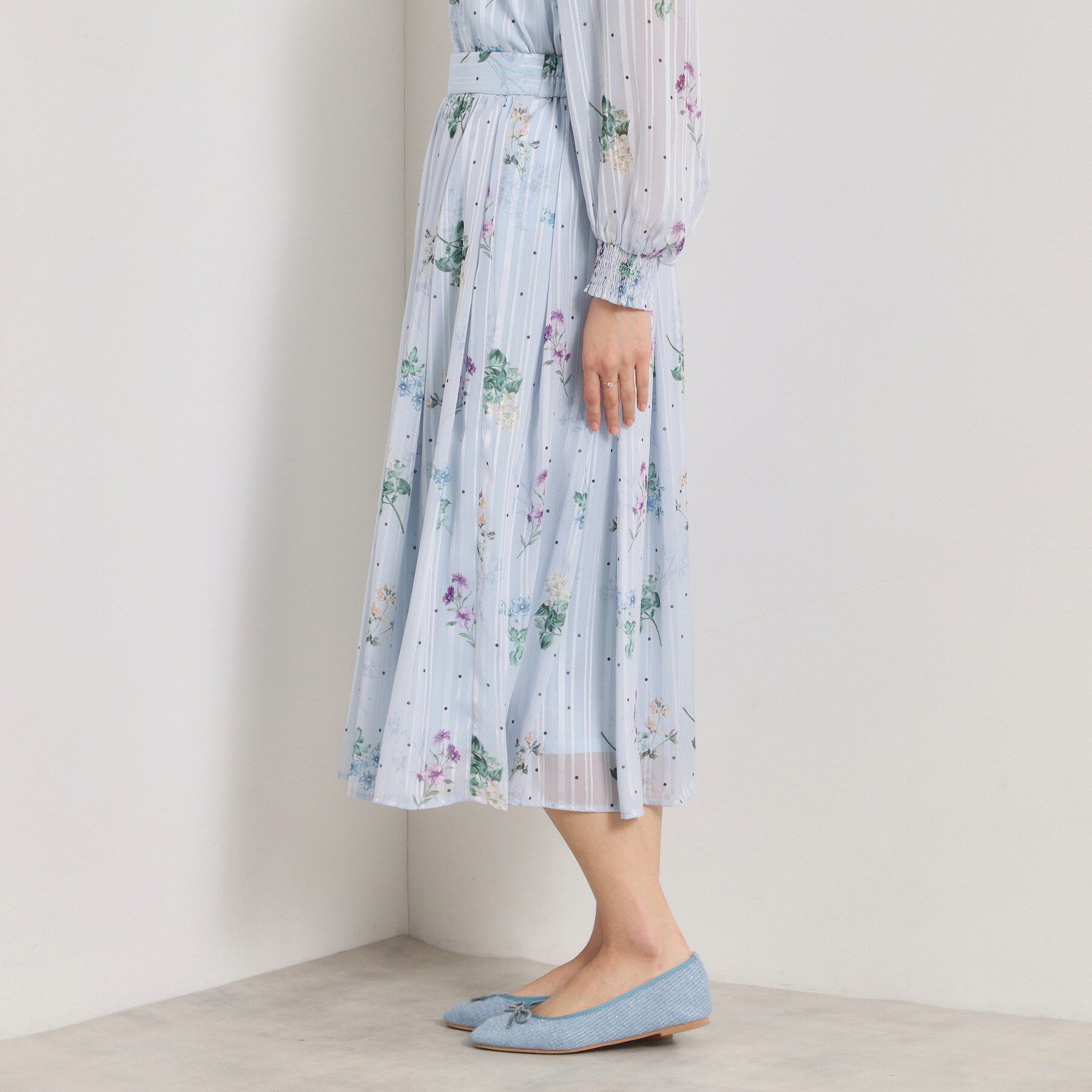 ITS&rsquo;DEMO「【手洗い可／セットアップ可】ラメストライプ花柄スカート」|スカート|