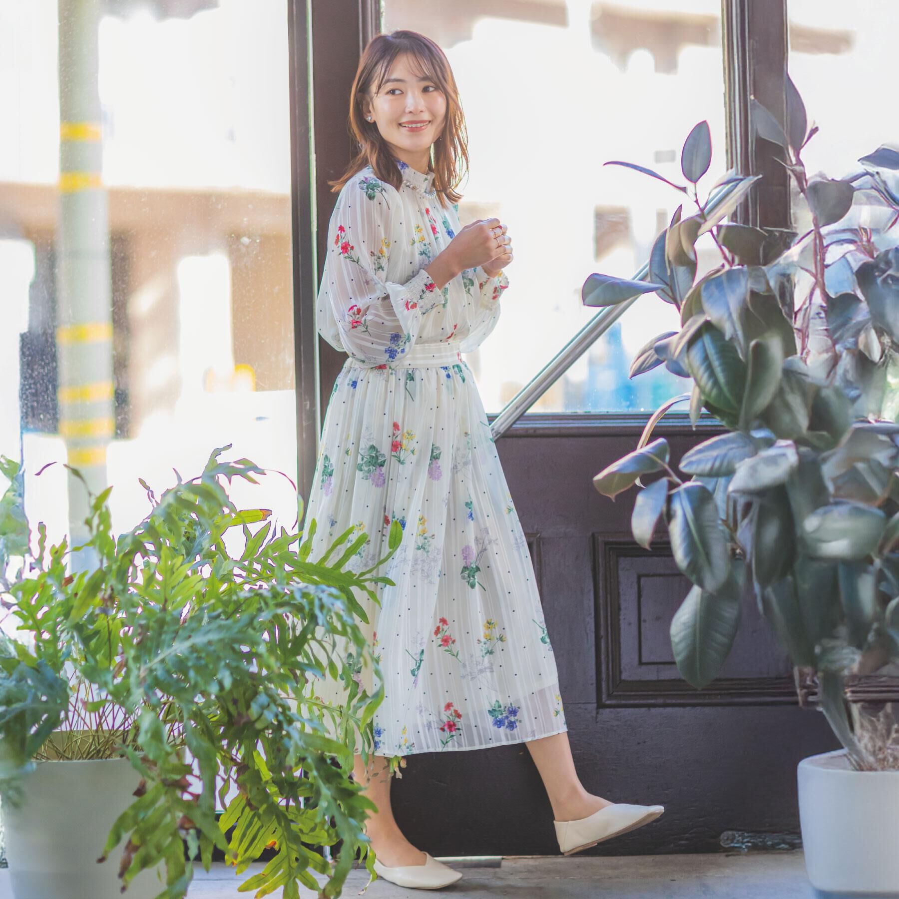 ITS&rsquo;DEMO「【手洗い可／セットアップ可】ラメストライプ花柄スカート」|スカート|