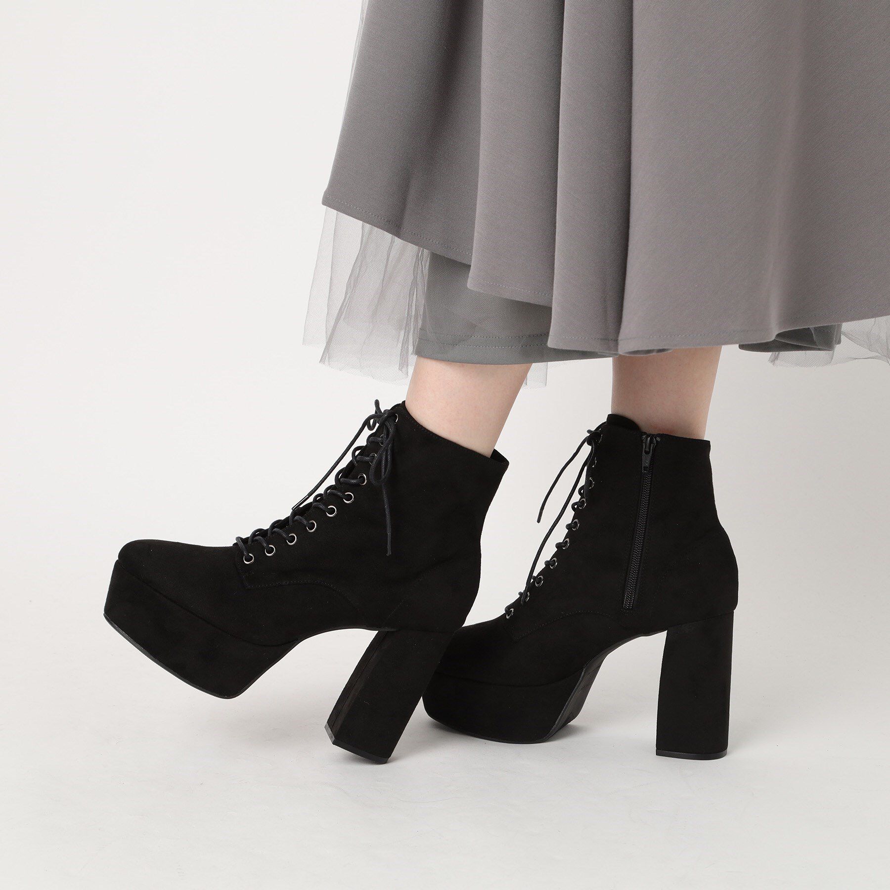 ESPERANZA「【ラク盛り／ショートブーツ】リピーター続出／脚長美脚　厚底レースアップブーツ」|ショートブーツ|