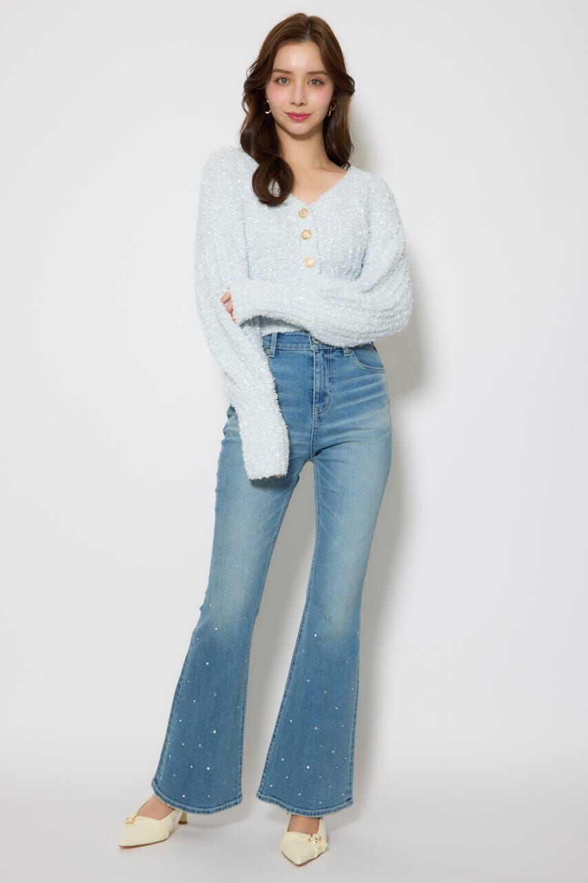 rienda「ビジュージャストウエストフレアデニムパンツ」|デニム|