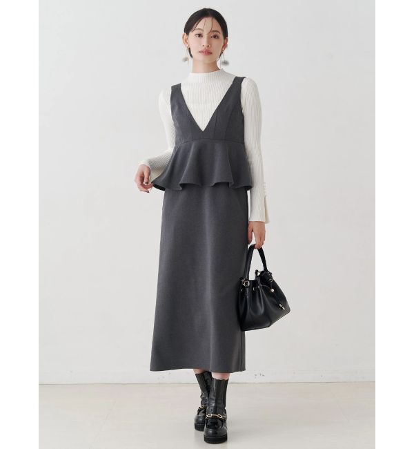 MERCURYDUO「ペプラムジャンスカ」|ジャンパースカート|グレー