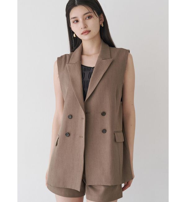 MURUA「ピークドラペルダブルミドルジレ」|ベスト・ジレ|モカ