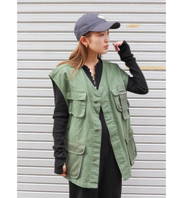 Ungrid「メッシュコンビミリタリーベスト」|ベスト・ジレ|カーキ