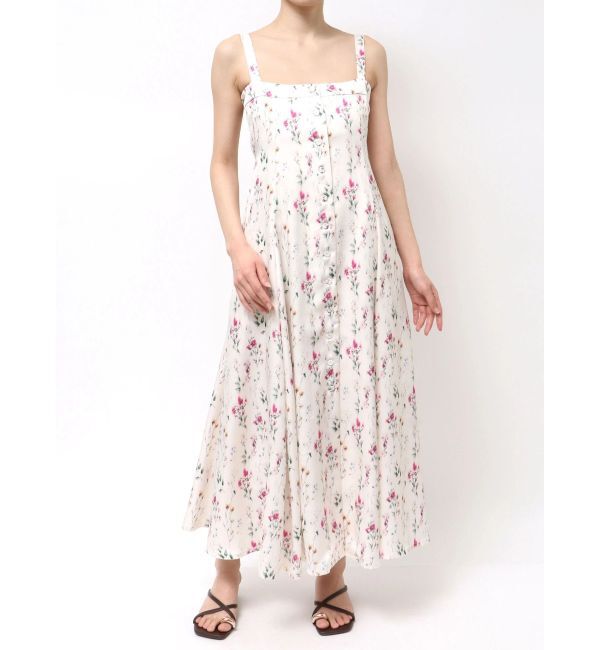 LAGUNAMOON「フロントボタンデザインフロ-ラルプリントサテンキャミワンピース」|ワンピース|