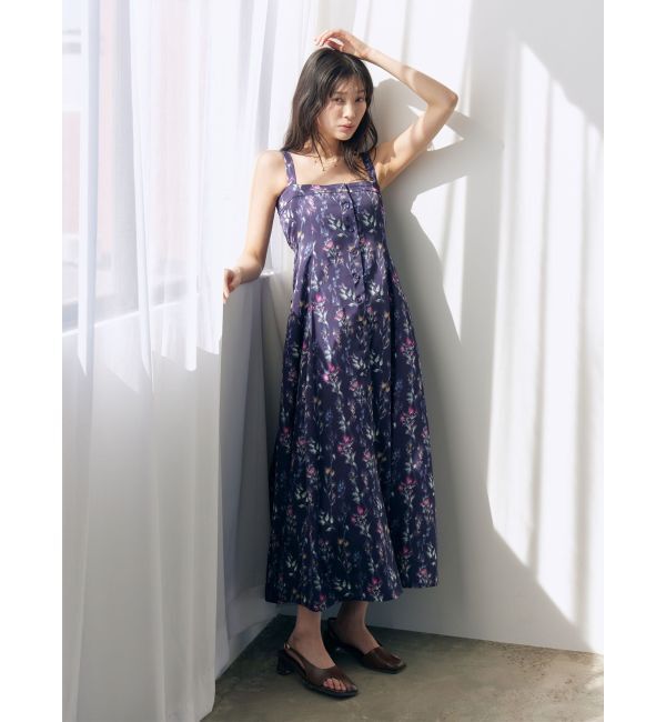 LAGUNAMOON「フロントボタンデザインフロ-ラルプリントサテンキャミワンピース」|ワンピース|