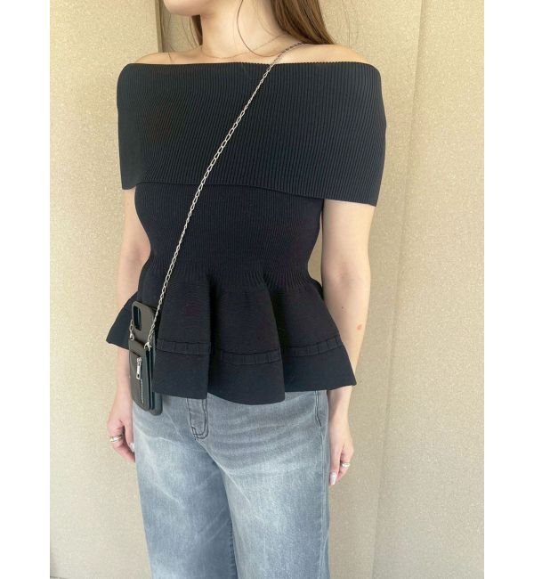 LAGUNAMOON「ペプラムオフショルニットプルオーバー」|ニット・セーター|ブラック