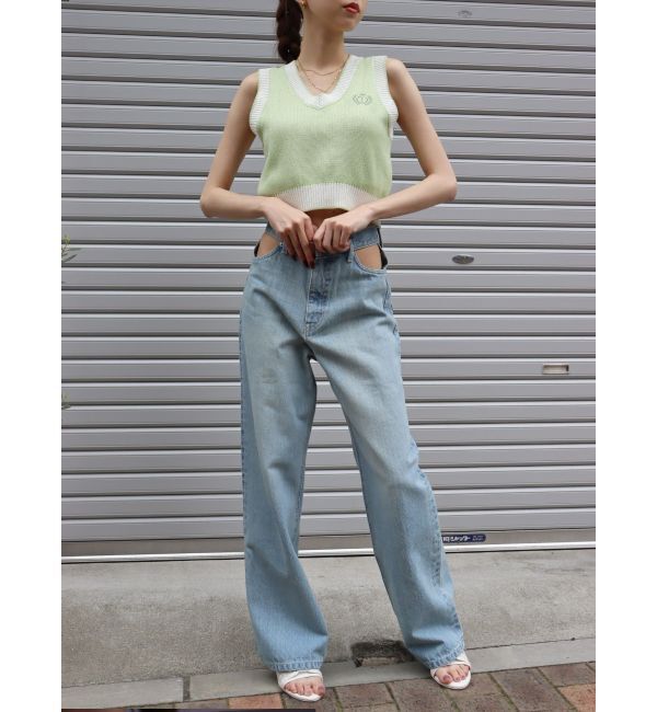 EVRIS「エンブレムクロップドニットベスト」|ベスト・ジレ|