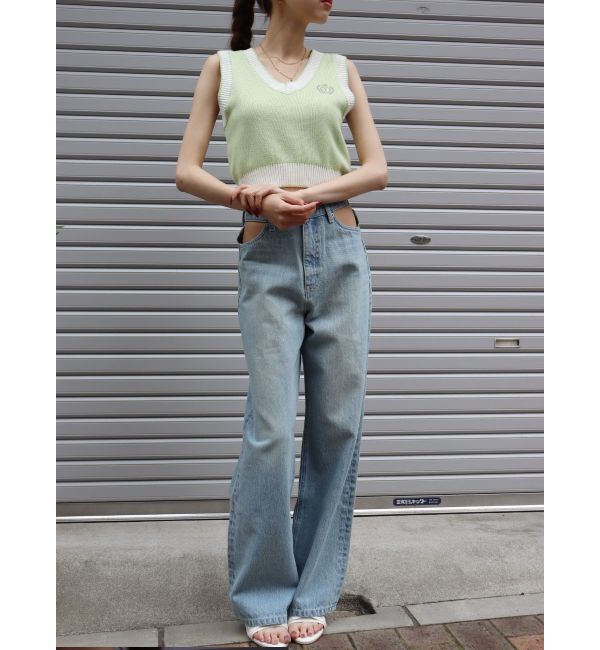 EVRIS「エンブレムクロップドニットベスト」|ベスト・ジレ|