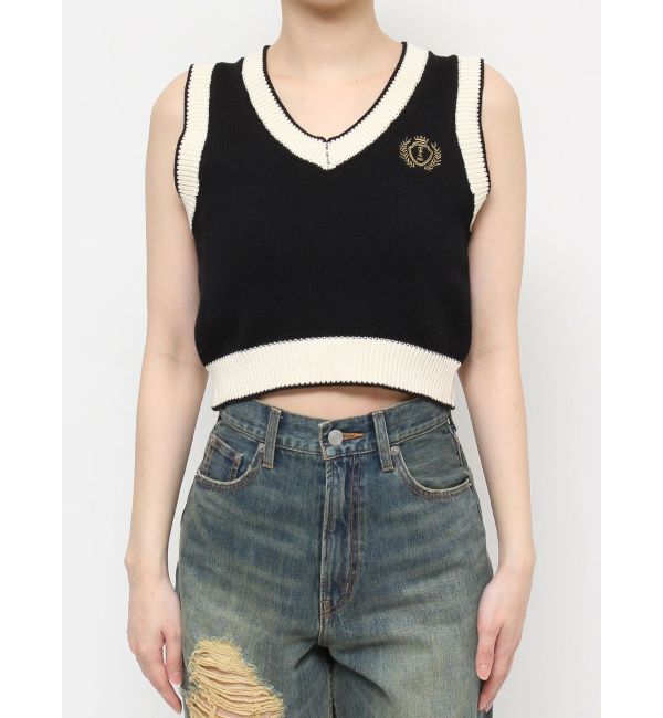 EVRIS「エンブレムクロップドニットベスト」|ベスト・ジレ|