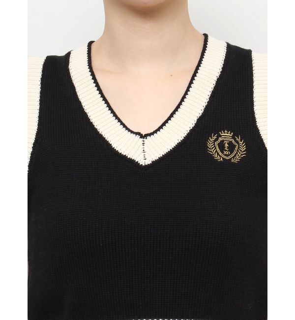 EVRIS「エンブレムクロップドニットベスト」|ベスト・ジレ|