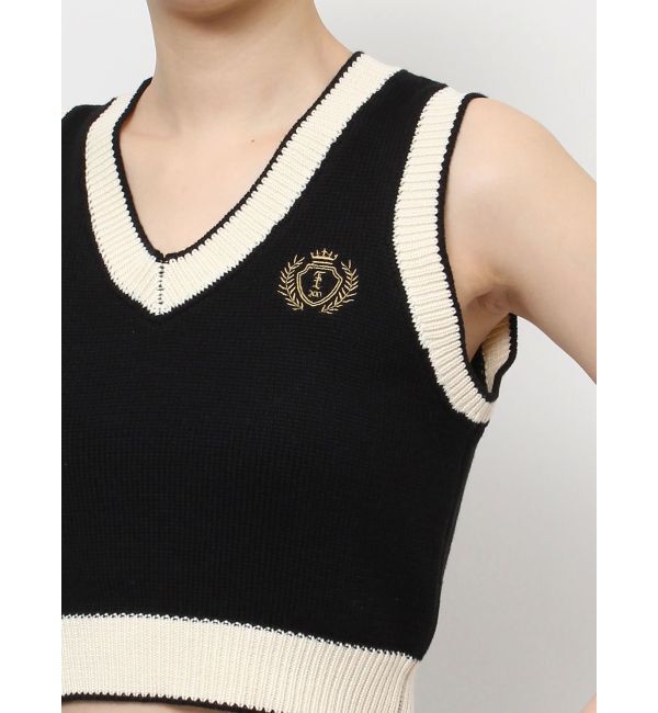 EVRIS「エンブレムクロップドニットベスト」|ベスト・ジレ|