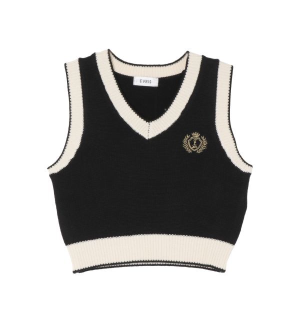 EVRIS「エンブレムクロップドニットベスト」|ベスト・ジレ|