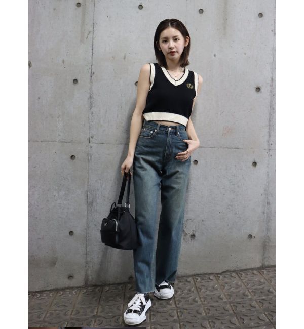 EVRIS「エンブレムクロップドニットベスト」|ベスト・ジレ|