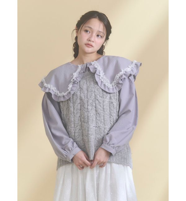 merry jenny「フリルカラーニットドッキングブラウス」|シャツ・ブラウス|グレー