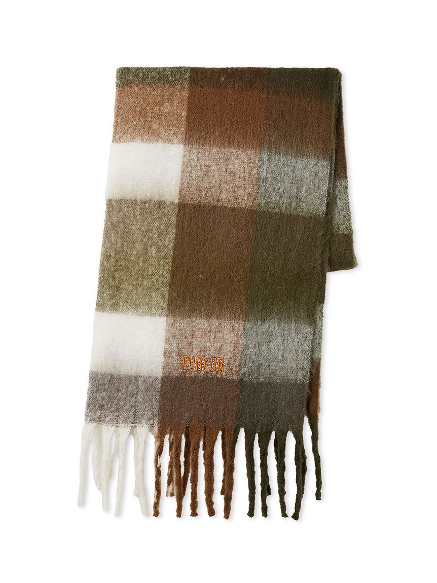 FURFUR「ロゴ刺繍ブロックチェックフリンジストール」|マフラー|KKI